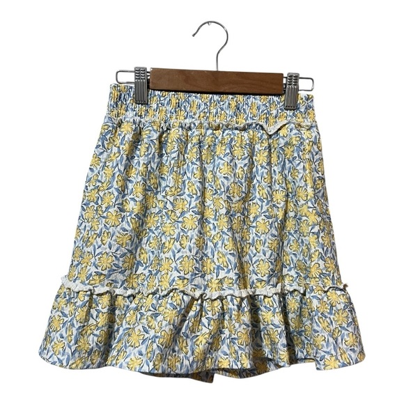 Zara Girls Floral Skort Size 13-14 Yellow Blue Ruffles Tiered - Picture 2 of 5